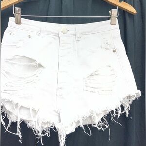 Signature White Distressed Frayed Hem Denim Shorts